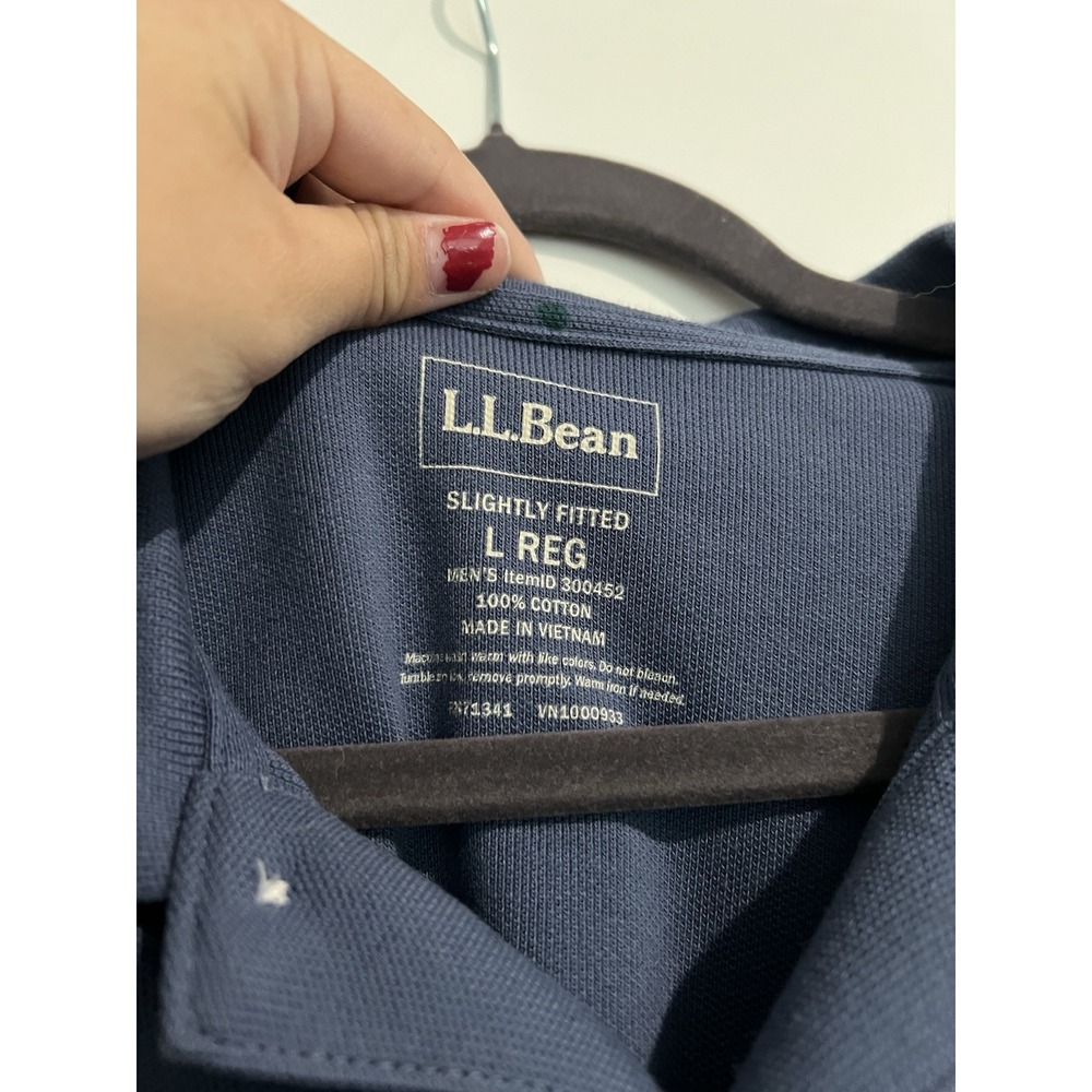 LL Bean Polo Short Sleeve Shirt Navy Blue 100% Cotton Mens Large (L) - Picture 3 of 5